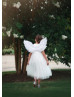 Puff Sleeves White Sequin Tulle Scallops Flower Girl Dress